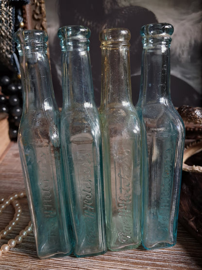 Antique Aqua Glass Castoria Medicine Bottles — Set of 4
