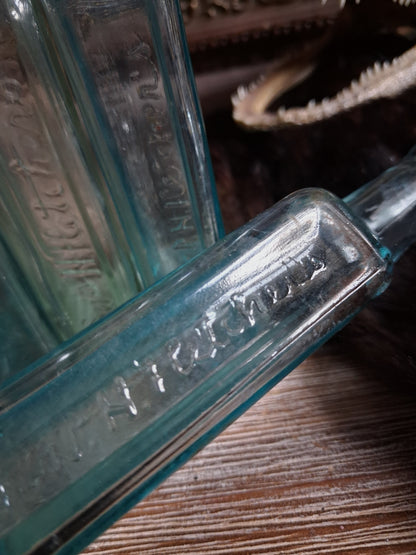 Antique Aqua Glass Castoria Medicine Bottles — Set of 4