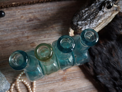 Antique Aqua Glass Castoria Medicine Bottles — Set of 4