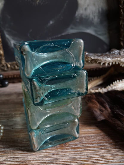 Antique Aqua Glass Castoria Medicine Bottles — Set of 4