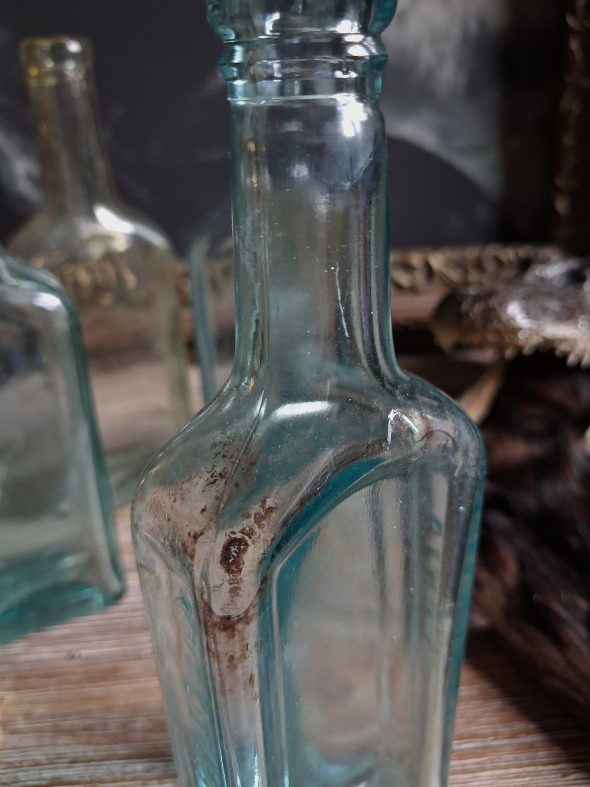 Antique Aqua Glass Castoria Medicine Bottles — Set of 4