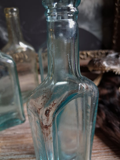 Antique Aqua Glass Castoria Medicine Bottles — Set of 4