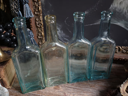 Antique Aqua Glass Castoria Medicine Bottles — Set of 4