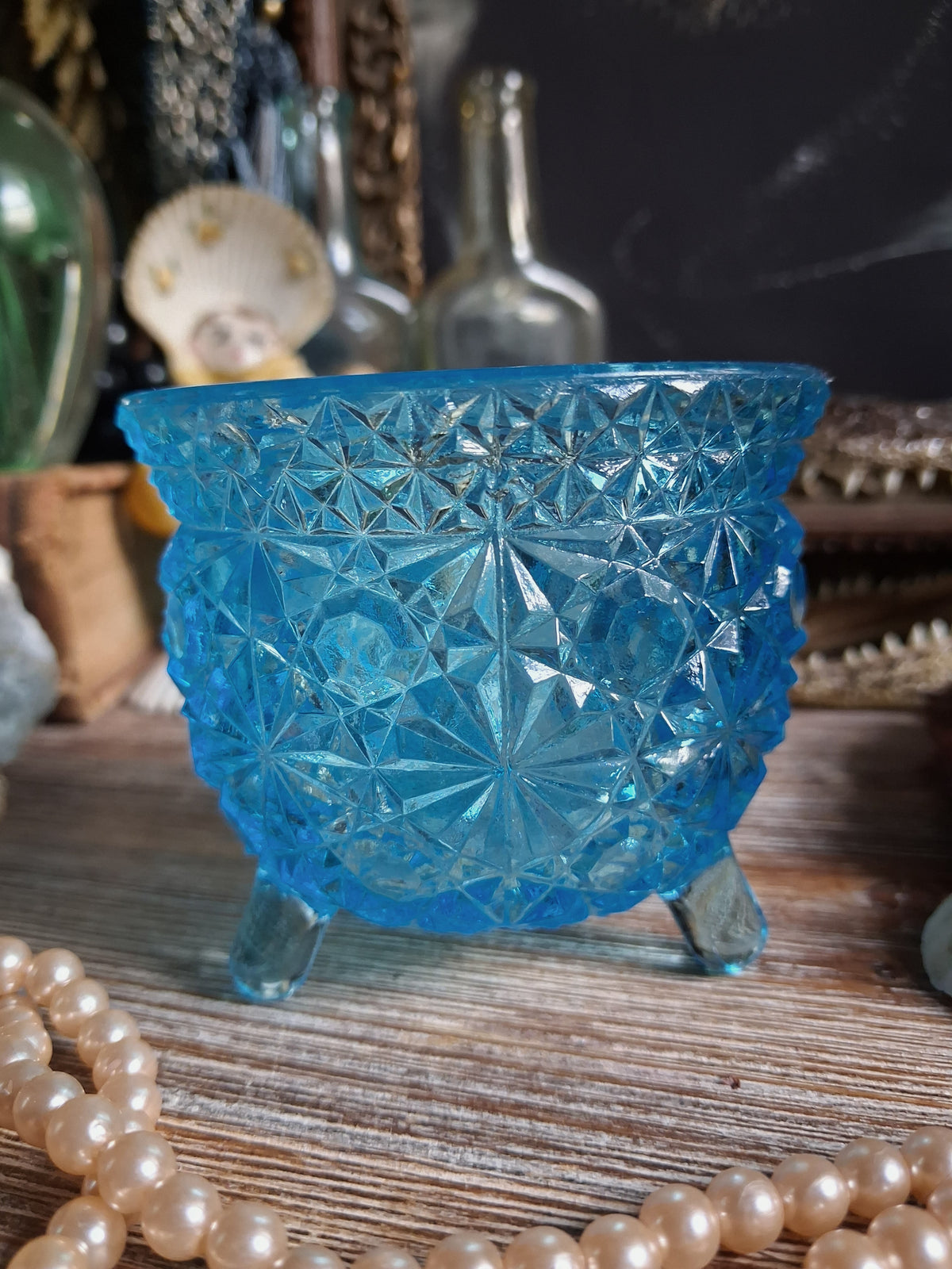 Vintage Aqua Blue Glass Cauldron