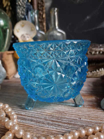 Vintage Aqua Blue Glass Cauldron