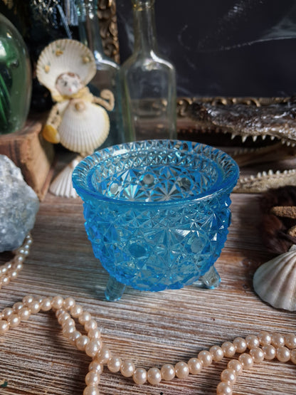 Vintage Aqua Blue Glass Cauldron