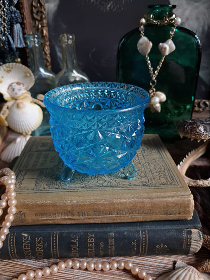 Vintage Aqua Blue Glass Cauldron