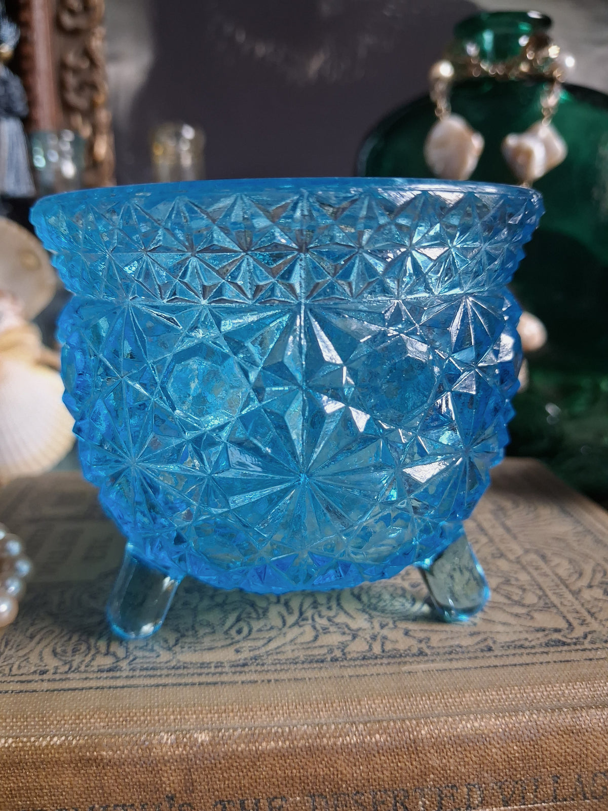Vintage Aqua Blue Glass Cauldron