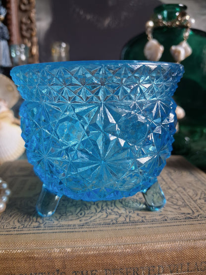 Vintage Aqua Blue Glass Cauldron