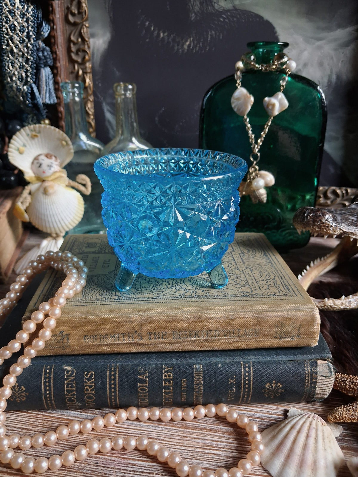 Vintage Aqua Blue Glass Cauldron