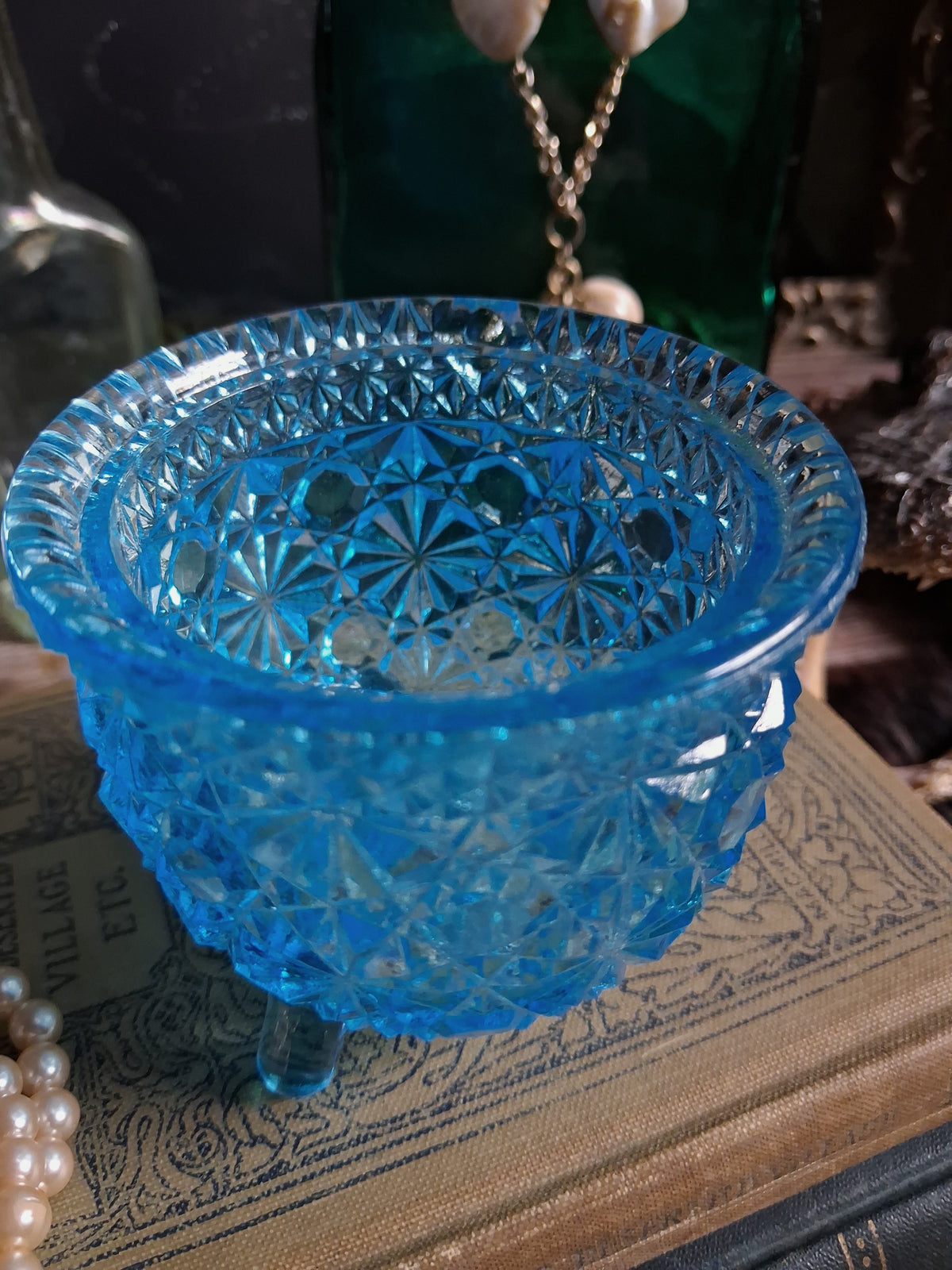 Vintage Aqua Blue Glass Cauldron