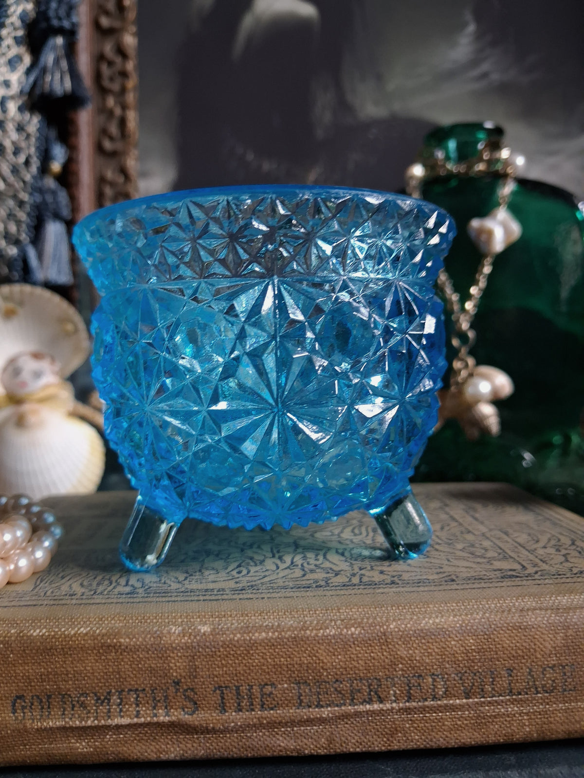 Vintage Aqua Blue Glass Cauldron