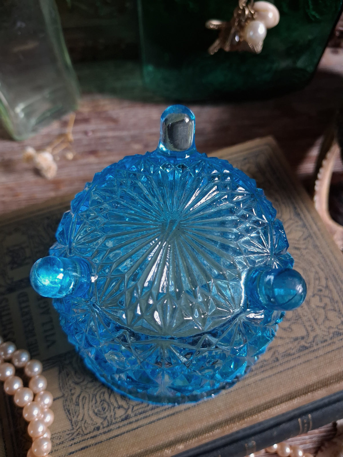Vintage Aqua Blue Glass Cauldron