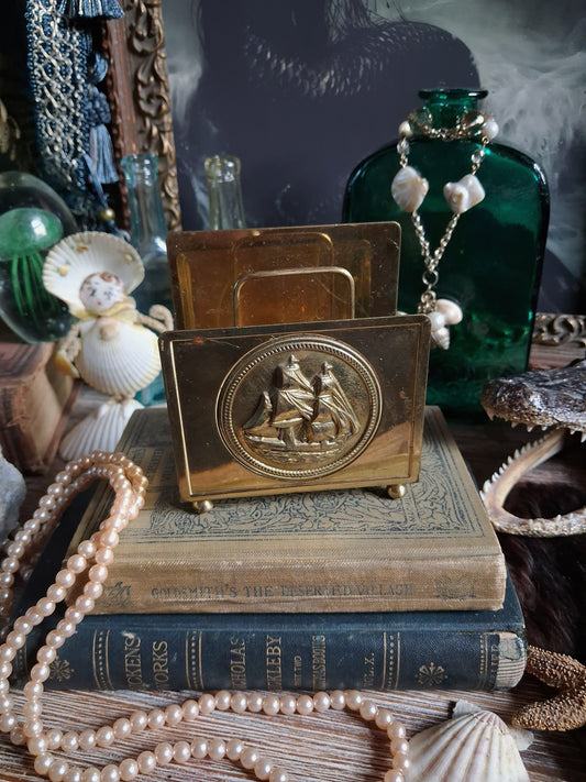 Vintage Brass Sailing Ship Letter Holder