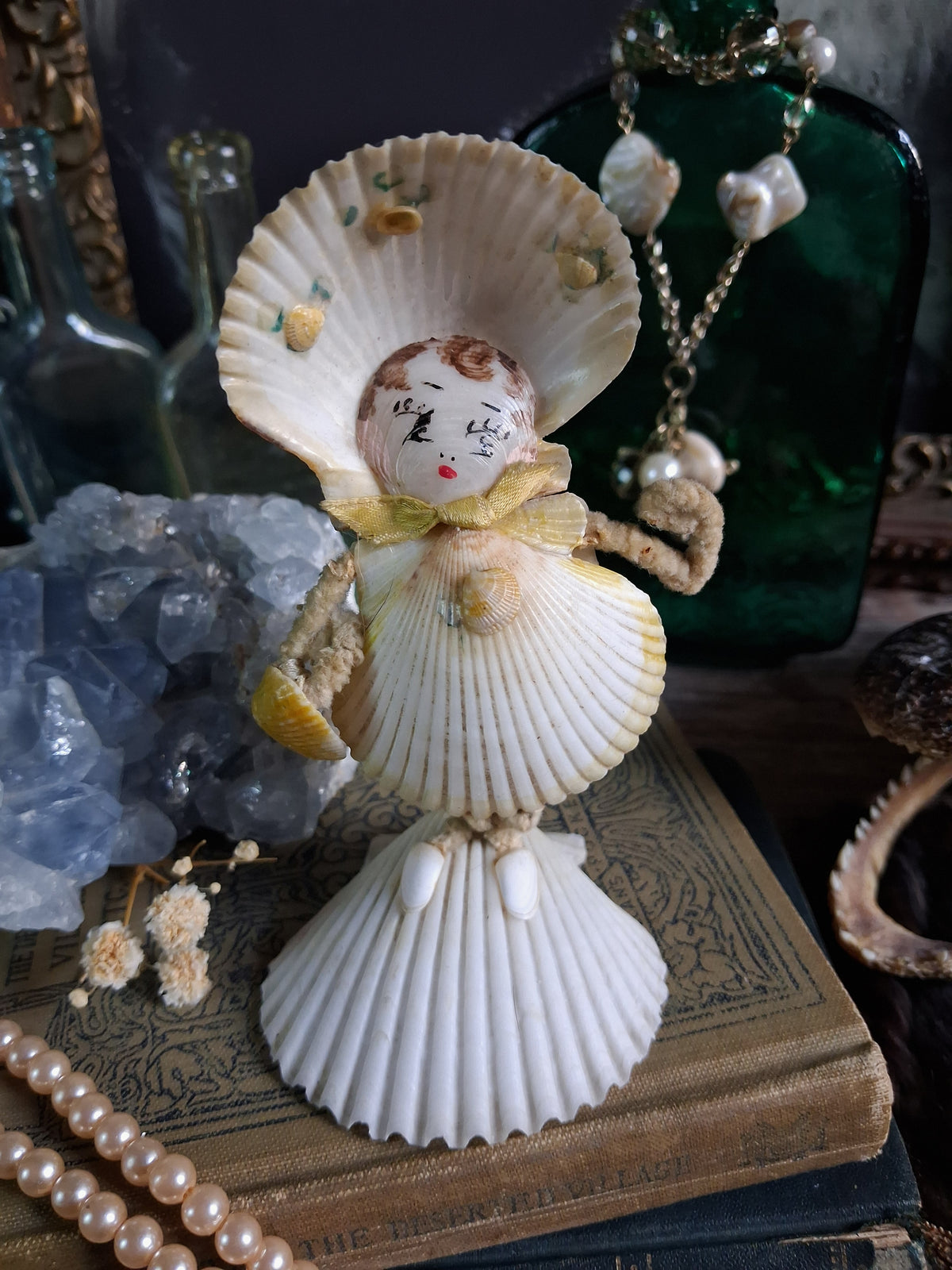 Circa 1920s Antique Seashell Lady Folk Art Figurine