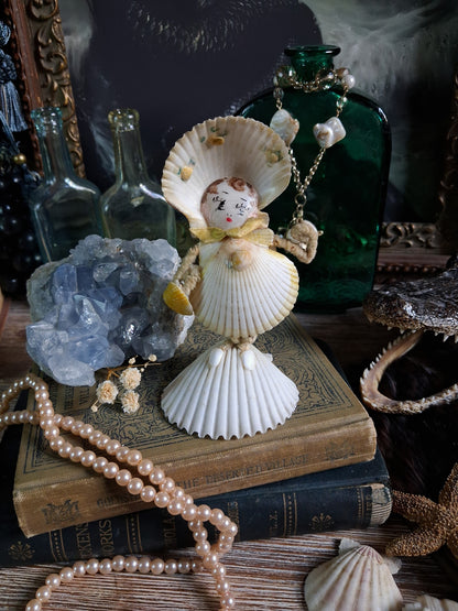 Circa 1920s Antique Seashell Lady Folk Art Figurine