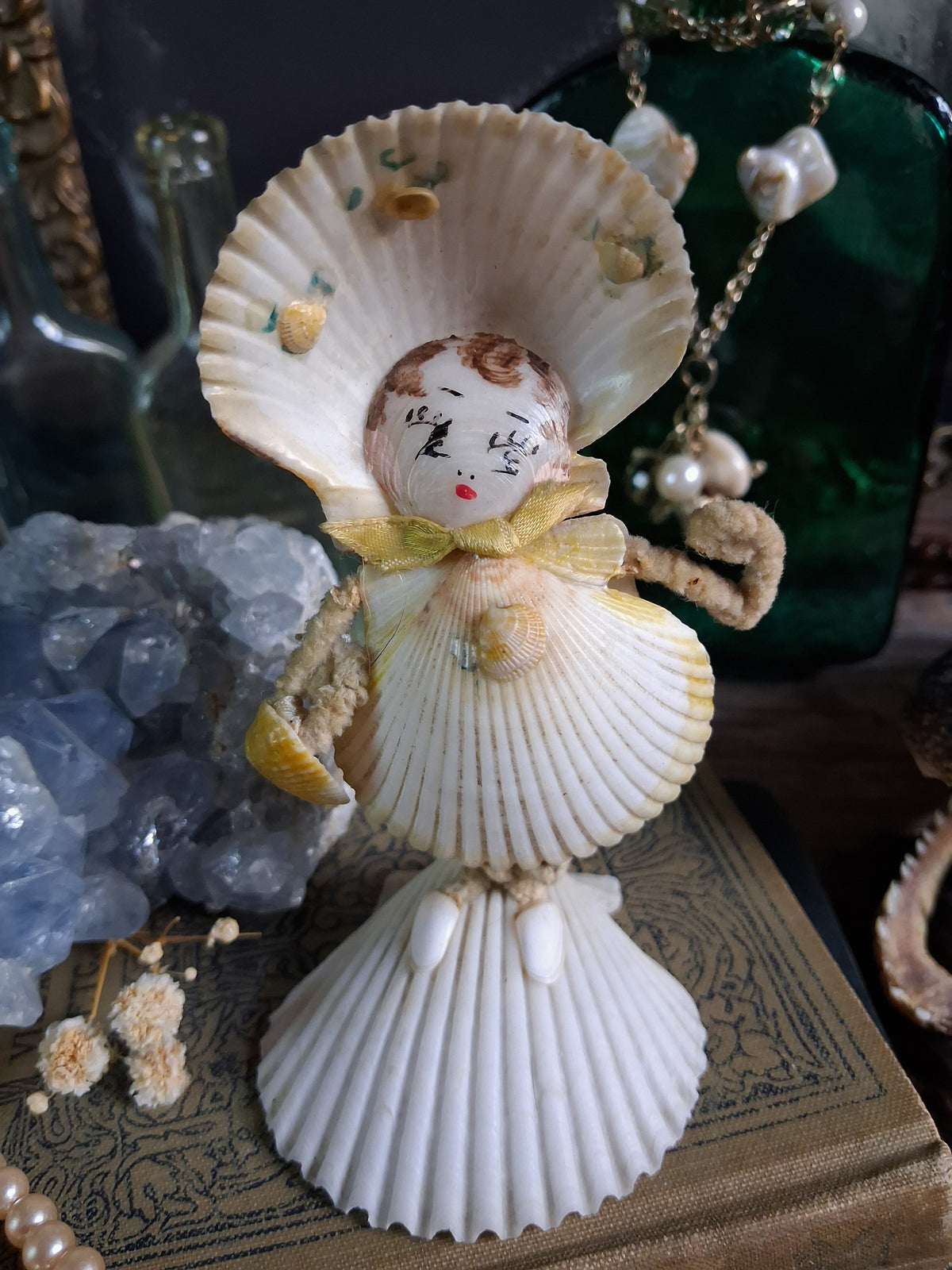 Circa 1920s Antique Seashell Lady Folk Art Figurine