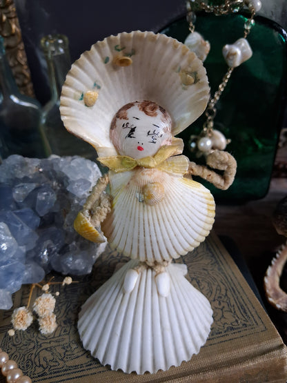 Circa 1920s Antique Seashell Lady Folk Art Figurine