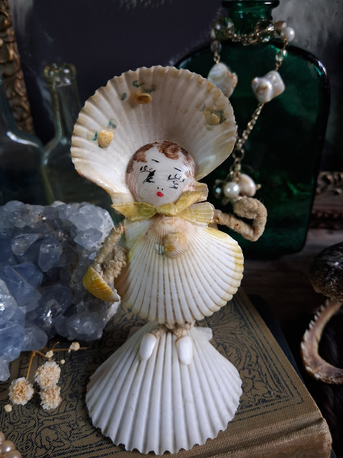 Circa 1920s Antique Seashell Lady Folk Art Figurine