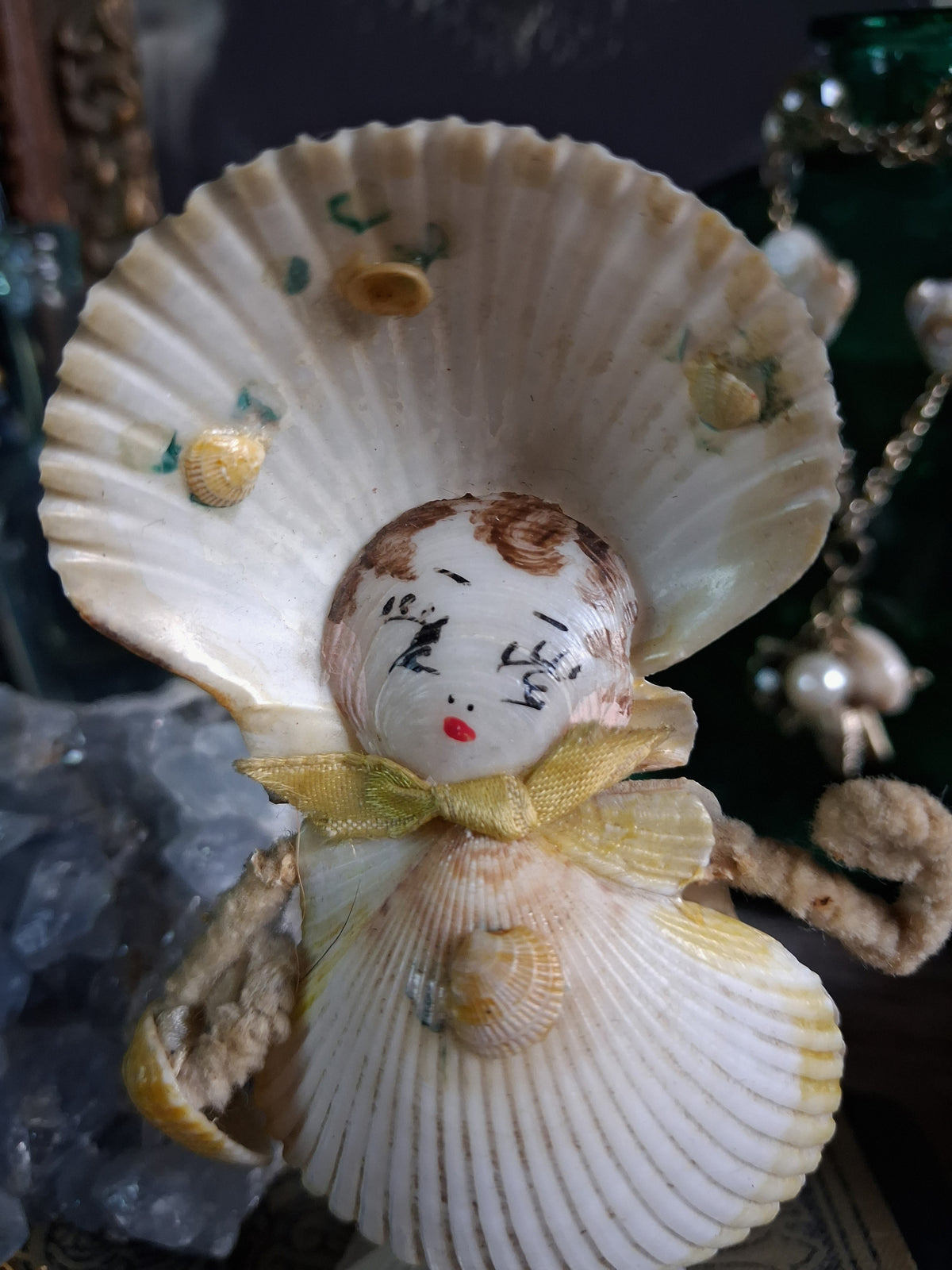 Circa 1920s Antique Seashell Lady Folk Art Figurine