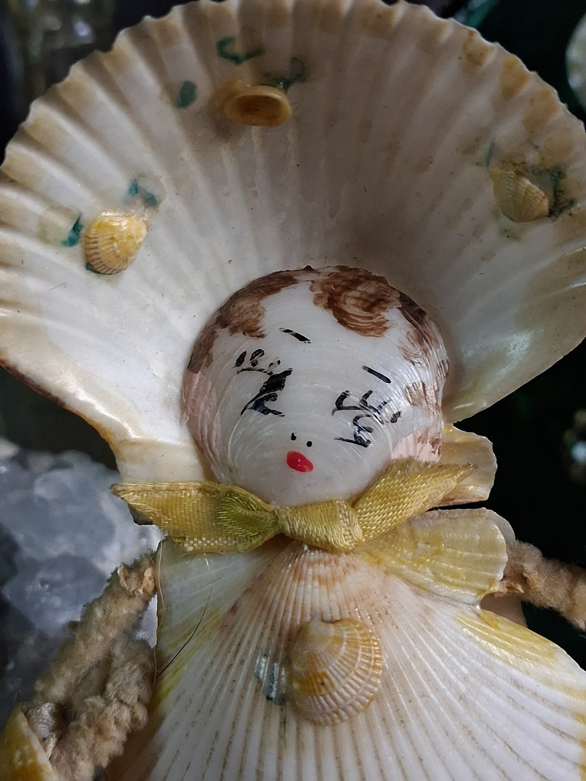 Circa 1920s Antique Seashell Lady Folk Art Figurine