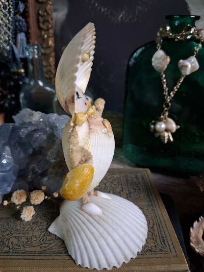 Circa 1920s Antique Seashell Lady Folk Art Figurine