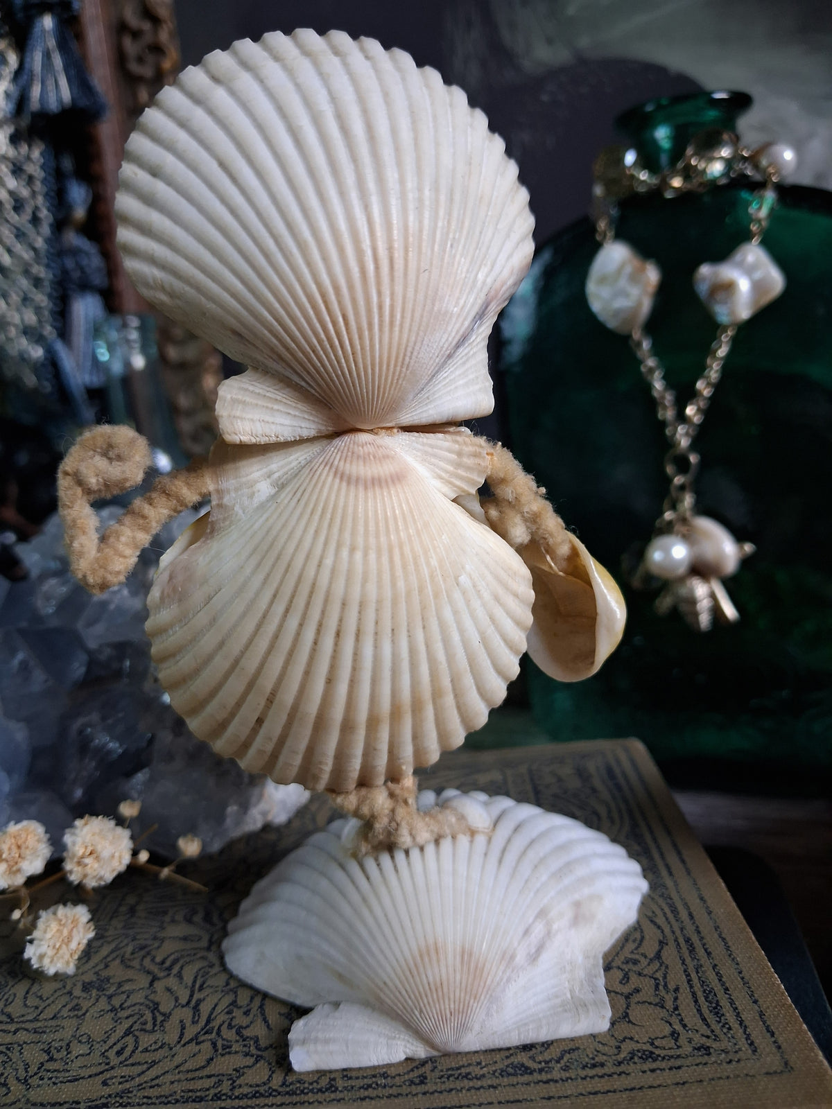 Circa 1920s Antique Seashell Lady Folk Art Figurine