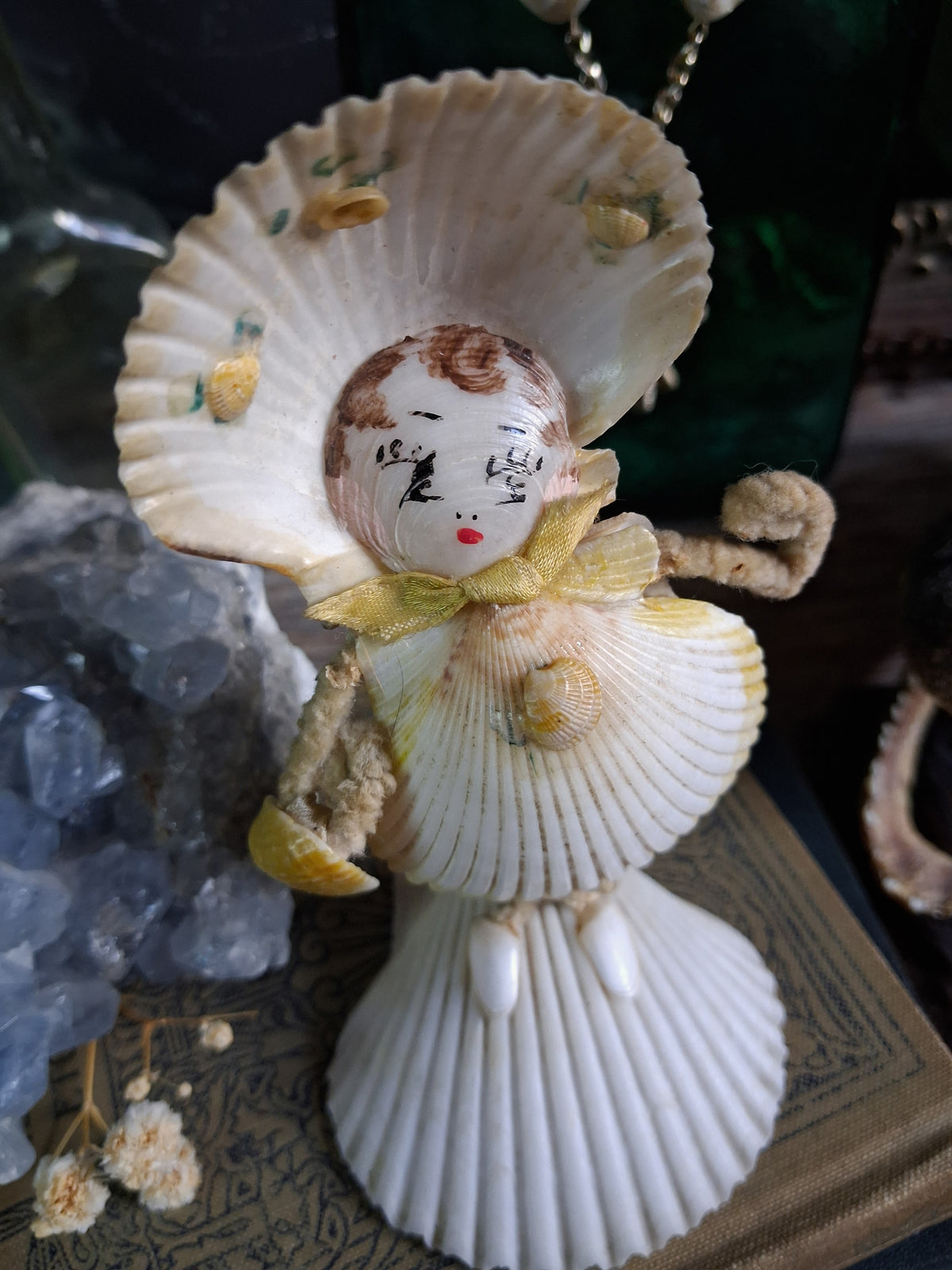 Circa 1920s Antique Seashell Lady Folk Art Figurine
