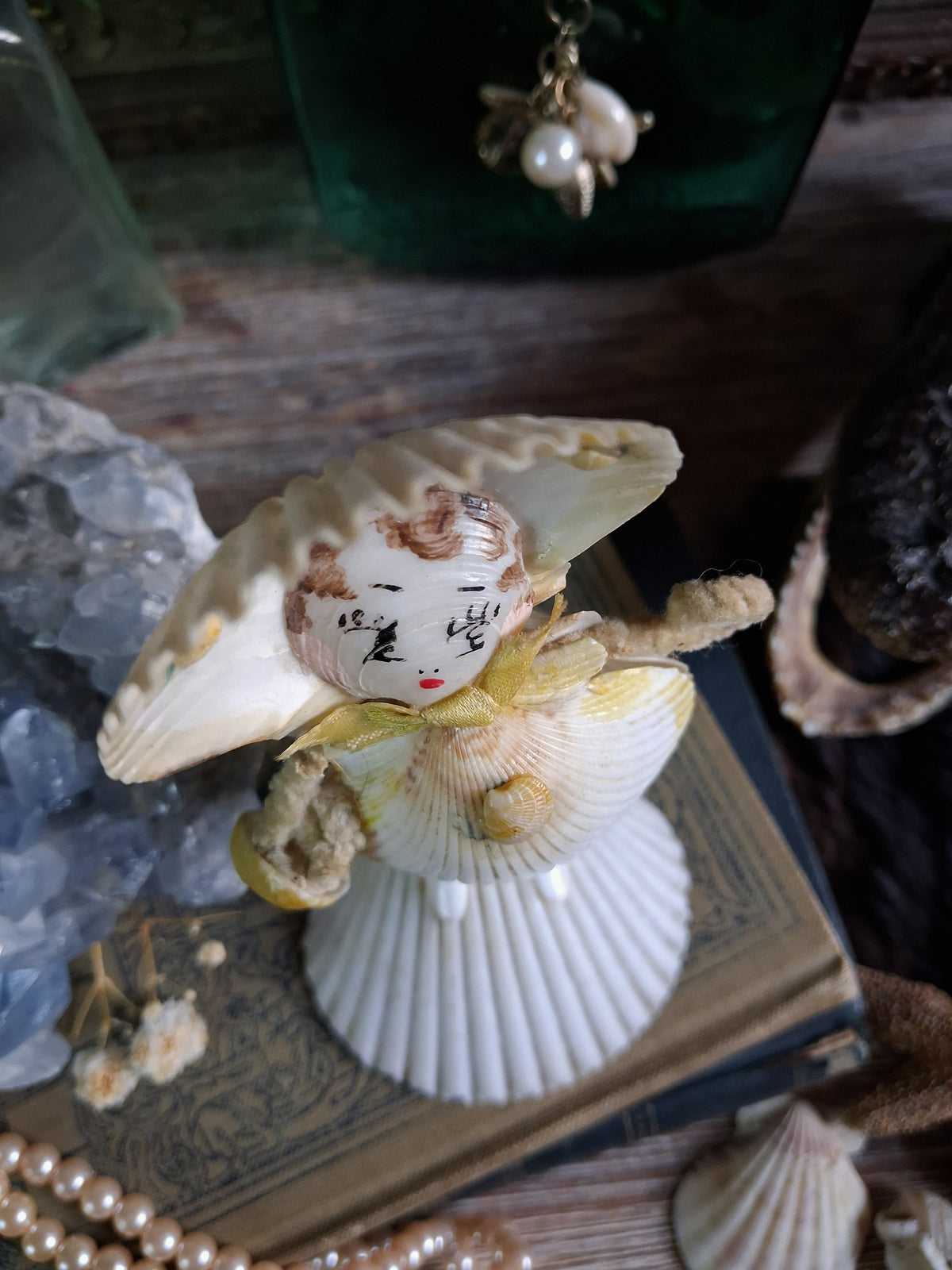 Circa 1920s Antique Seashell Lady Folk Art Figurine
