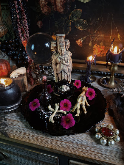 Vintage Black Glass Altar & Offering Tray