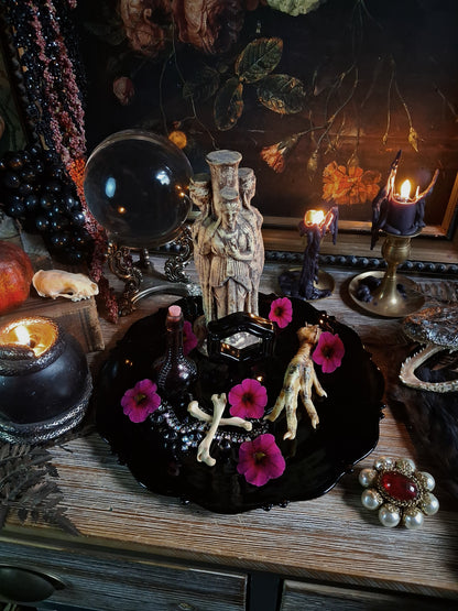 Vintage Black Glass Altar & Offering Tray