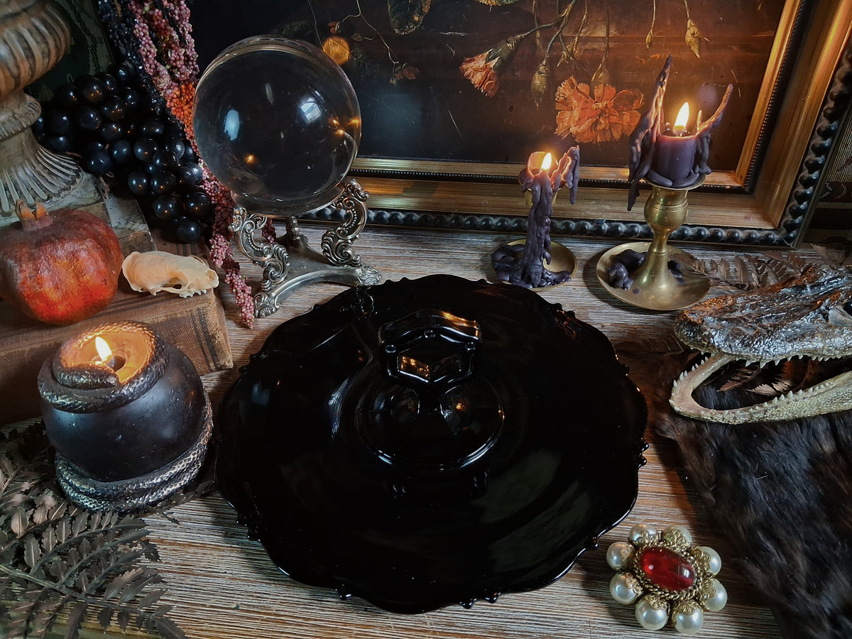 Vintage Black Glass Altar & Offering Tray