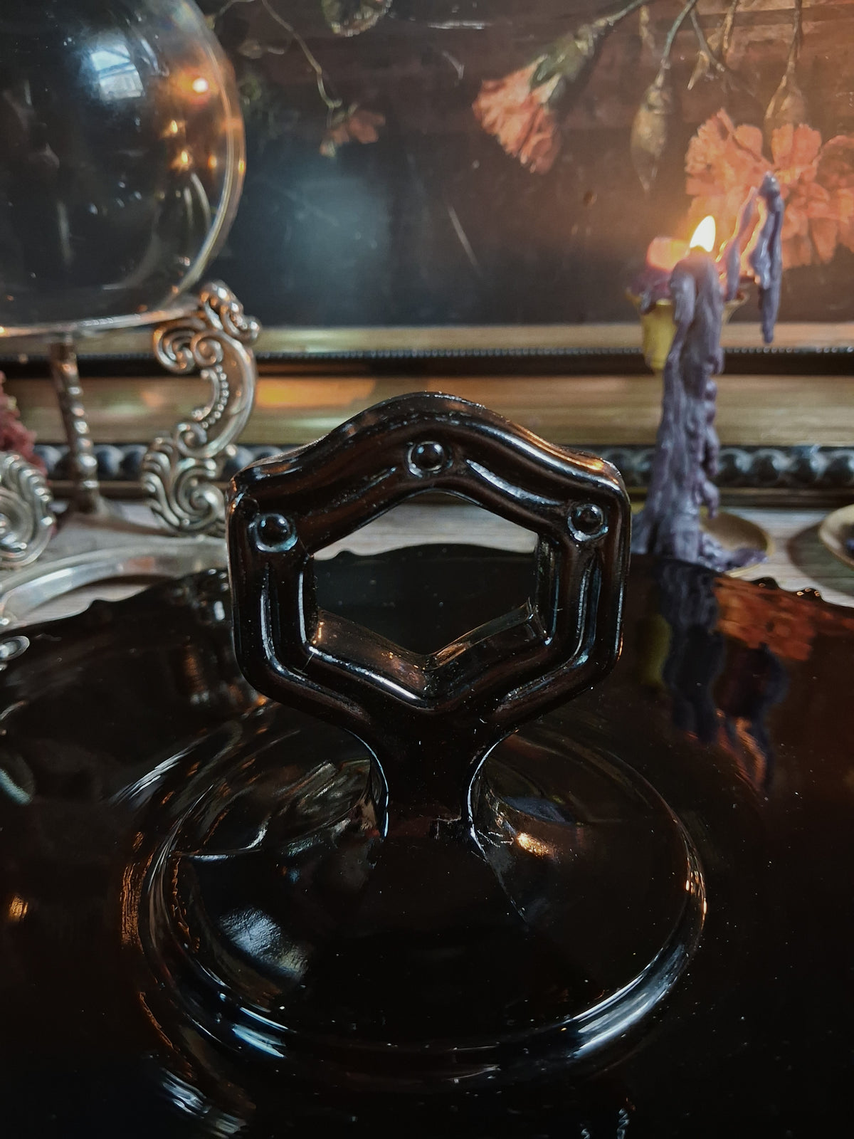 Vintage Black Glass Altar & Offering Tray