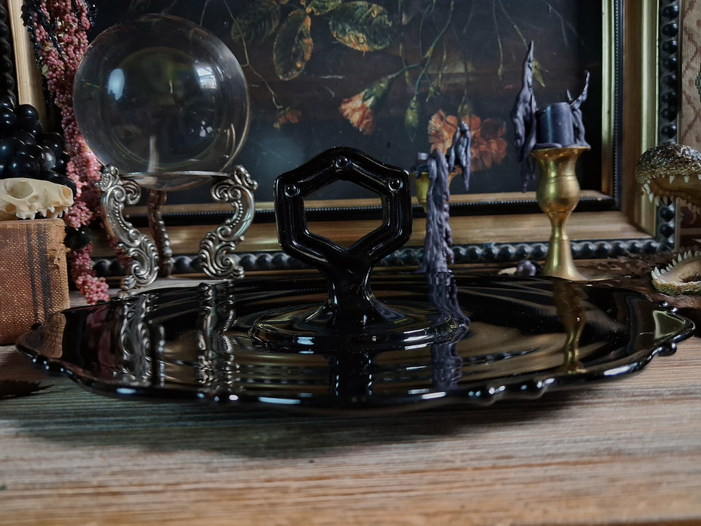 Vintage Black Glass Altar & Offering Tray