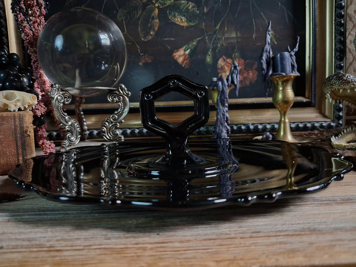 Vintage Black Glass Altar & Offering Tray