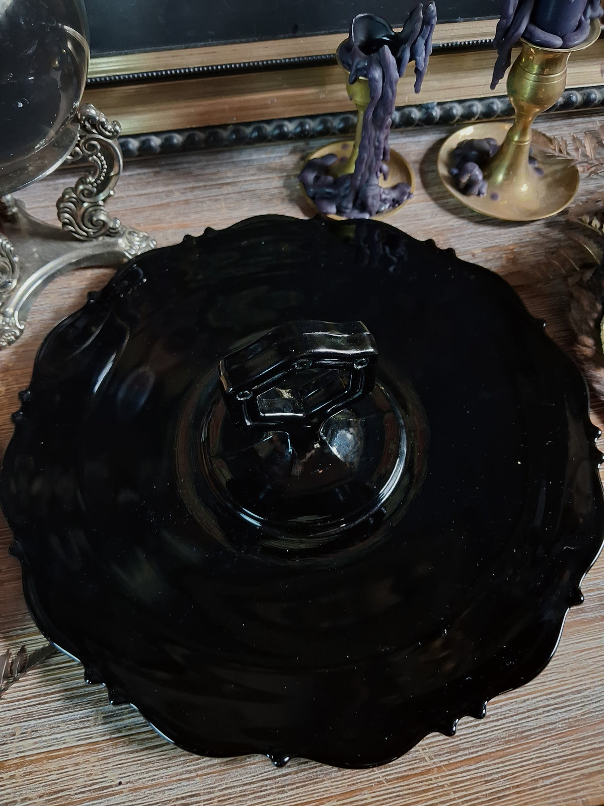 Vintage Black Glass Altar & Offering Tray