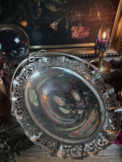 Vintage Silver Plate Filigree Offering Basket