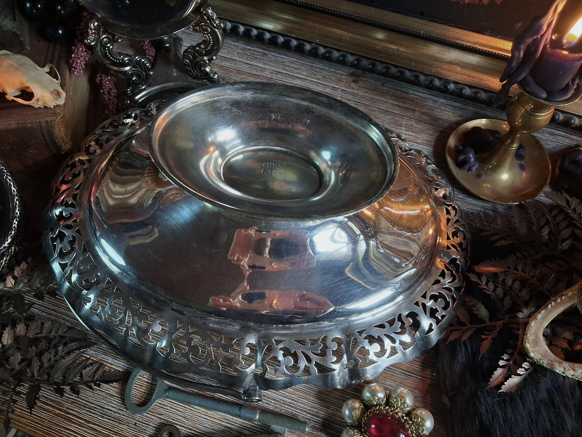 Vintage Silver Plate Filigree Offering Basket