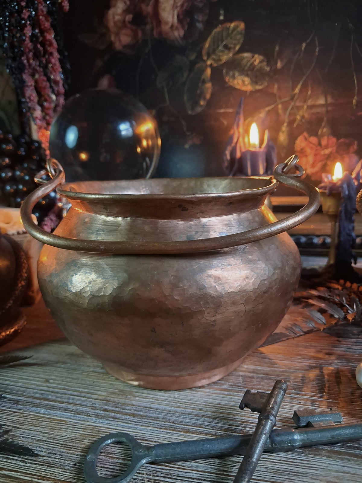 Vintage Hammered Copper Cauldron