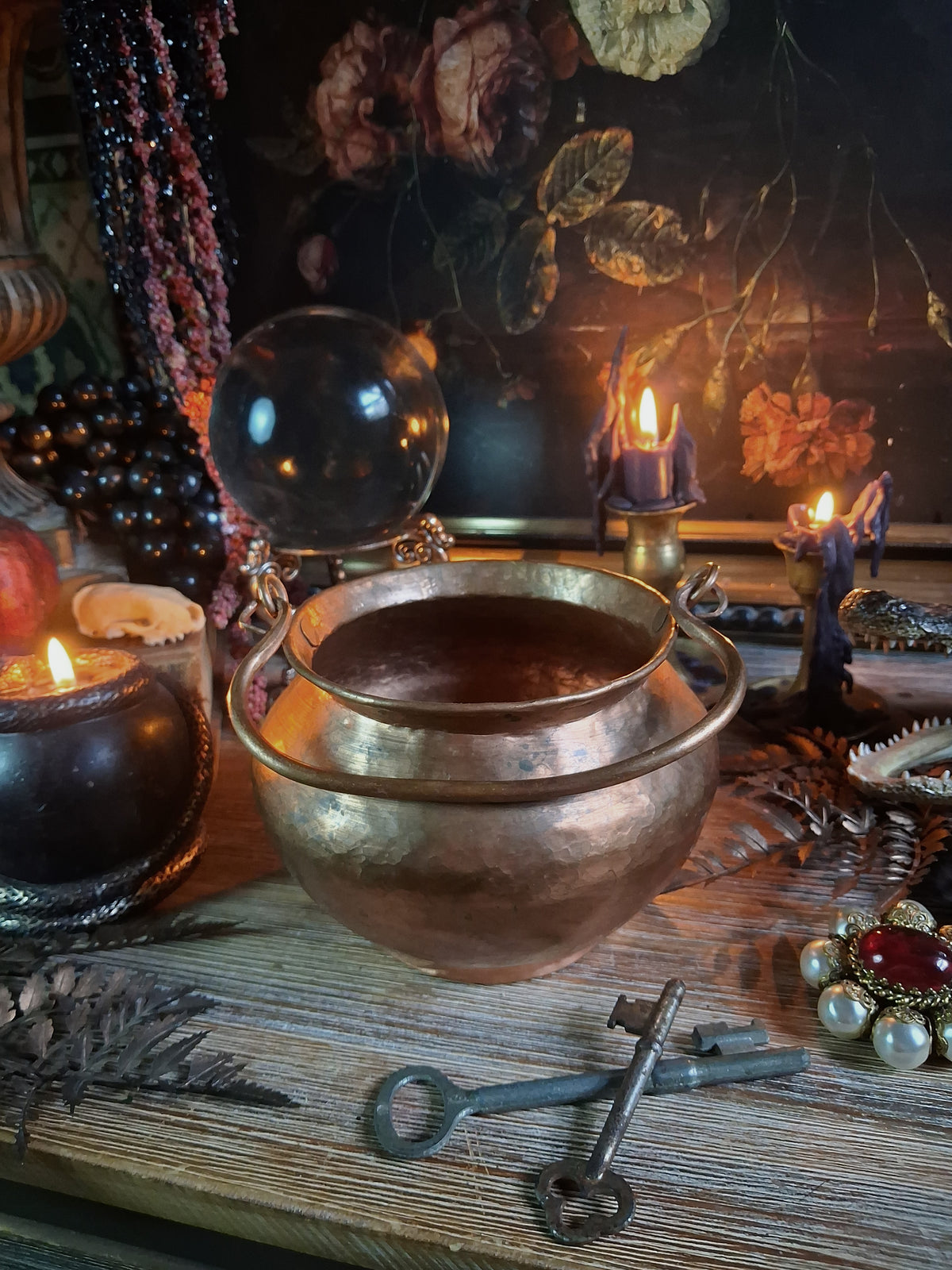 Vintage Hammered Copper Cauldron