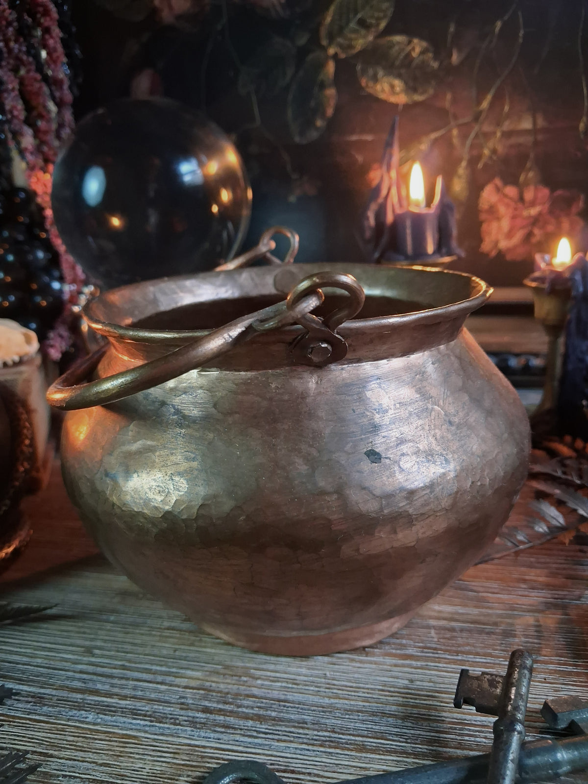 Vintage Hammered Copper Cauldron