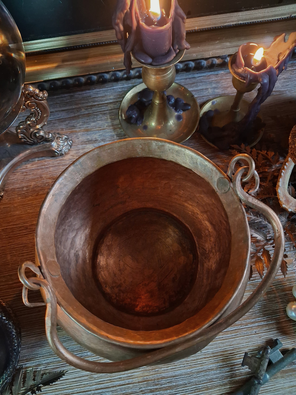 Vintage Hammered Copper Cauldron