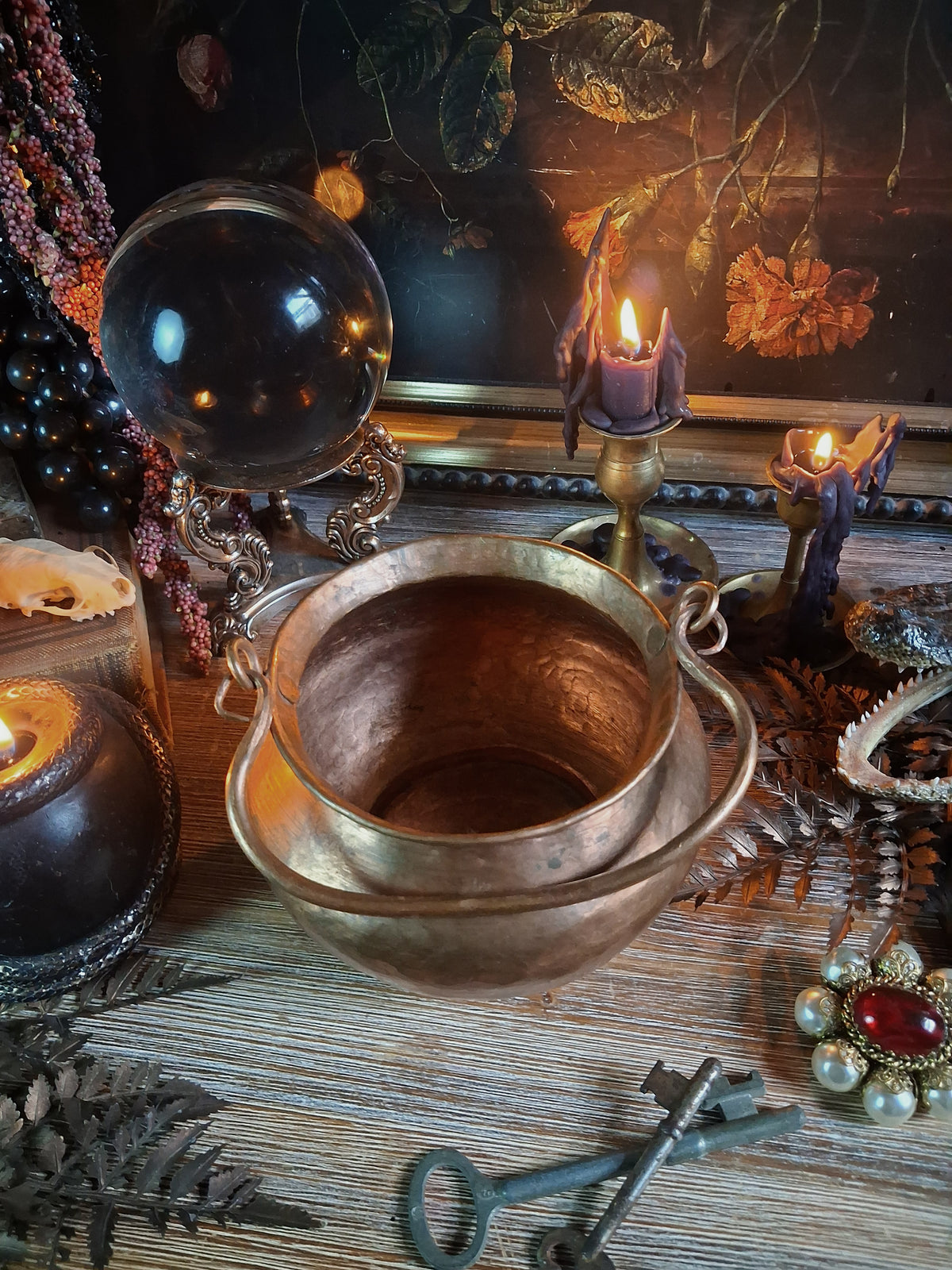 Vintage Hammered Copper Cauldron