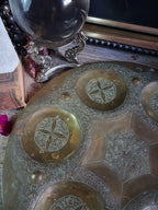 Vintage Engraved Brass Six-Compartment Altar Tray