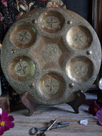 Vintage Engraved Brass Six-Compartment Altar Tray