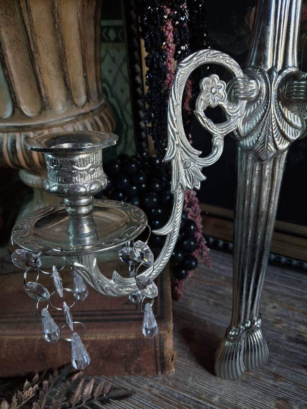 Pair of Vintage Ornate Silver Wall Sconces