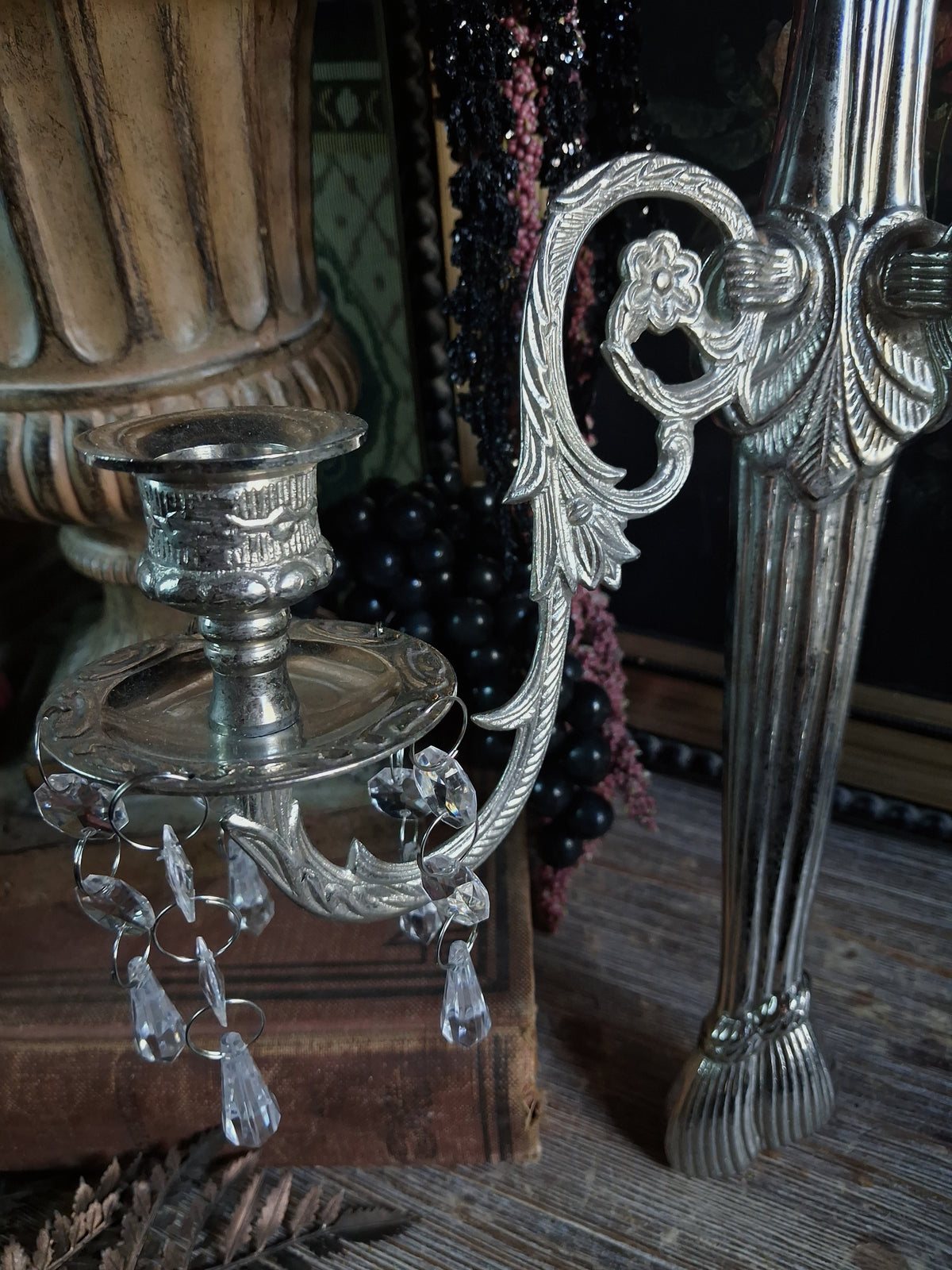 Pair of Vintage Ornate Silver Wall Sconces