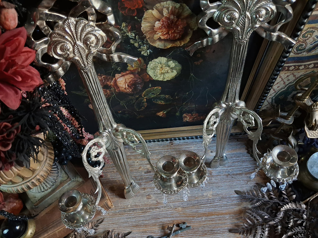 Pair of Vintage Ornate Silver Wall Sconces