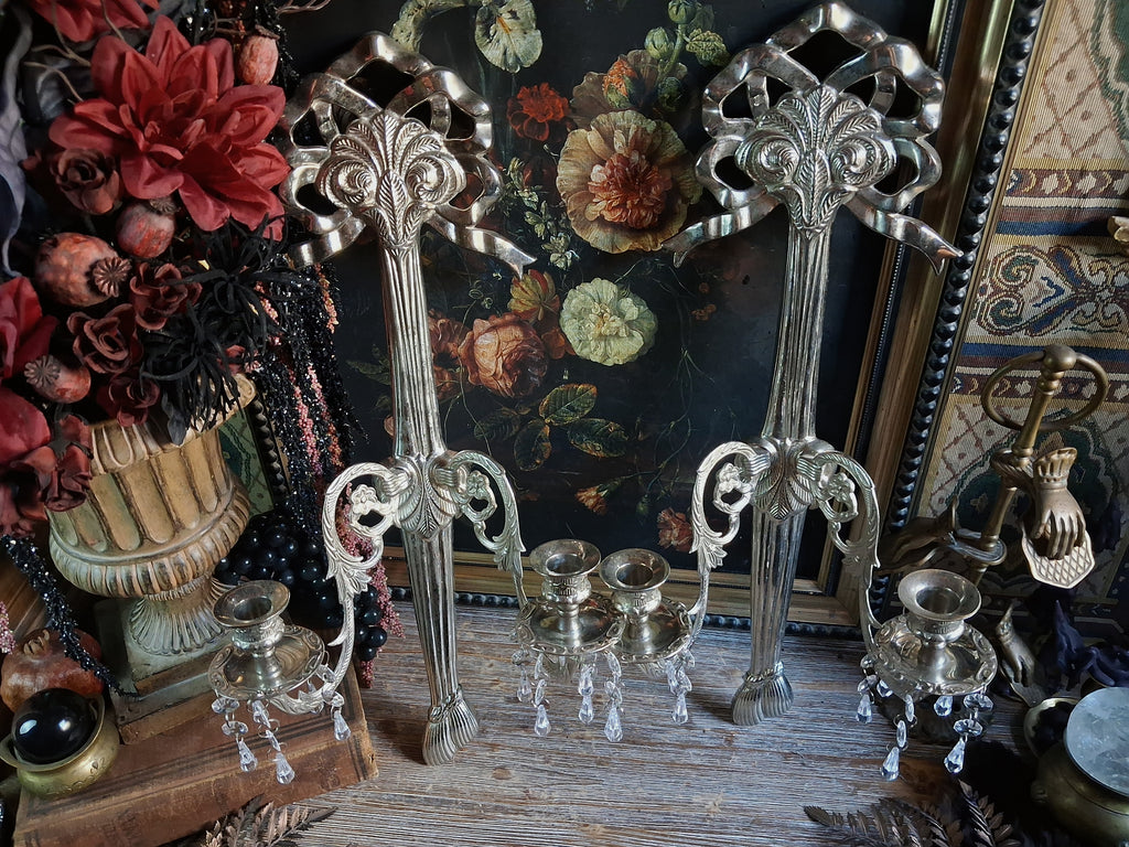 Pair of Vintage Ornate Silver Wall Sconces
