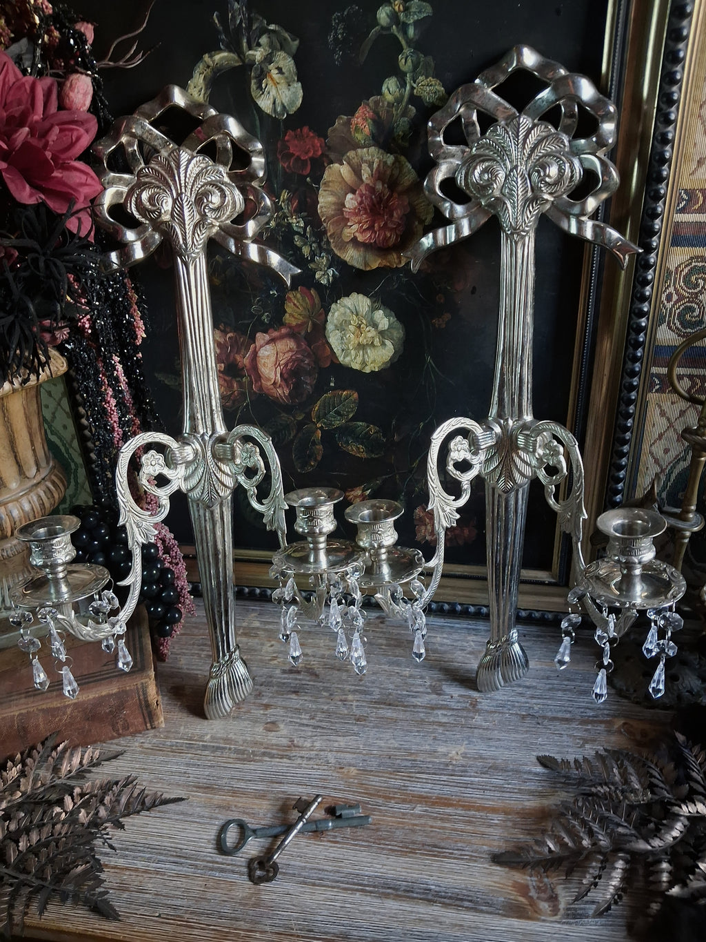 Pair of Vintage Ornate Silver Wall Sconces